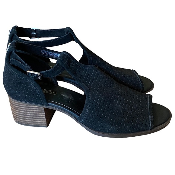 Koolaburra by UGG black suede Ashlyn perforated heeled peep toe sandals size 11 - Picture 1 of 10